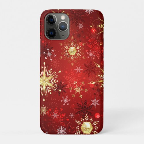 Christmas Golden Snowflakes on Red Background iPhone 11 Pro Case