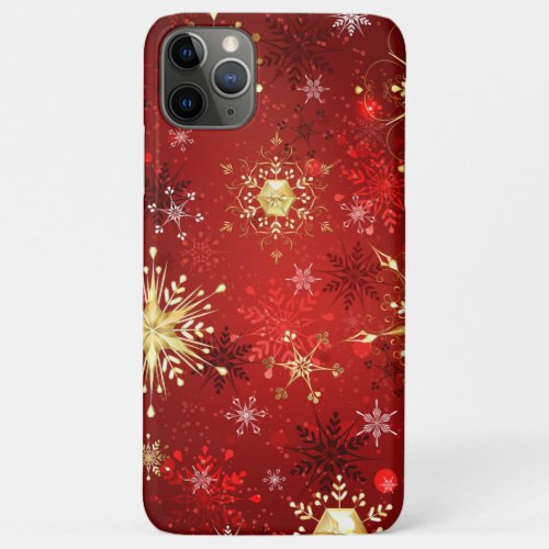 Christmas Golden Snowflakes on Red Background iPhone 11 Pro Max Case