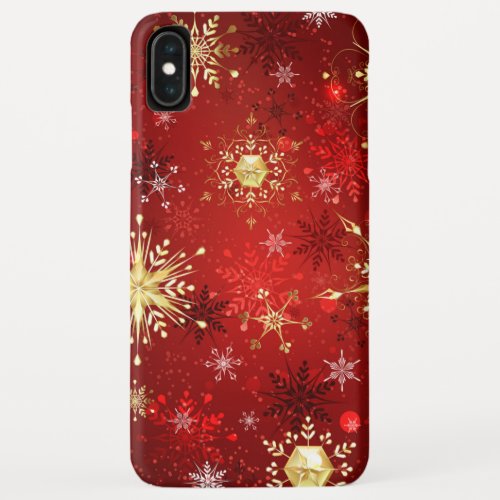 Christmas Golden Snowflakes on Red Background iPhone XS Max Case