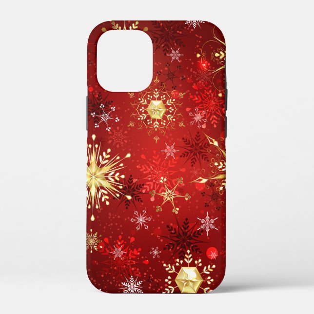 Christmas Golden Snowflakes on Red Background Case-Mate iPhone Case (Back)