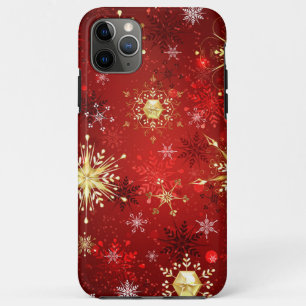 Christmas Golden Snowflakes on Red Background iPhone 11 Pro Max Case