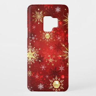 Christmas Golden Snowflakes on Red Background Case-Mate Samsung Galaxy S9 Case