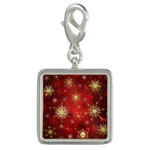 Christmas Golden Snowflakes on Red Background Charm