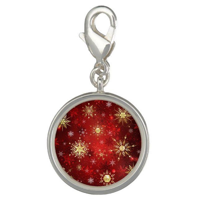 Christmas Golden Snowflakes on Red Background Charm (Front)