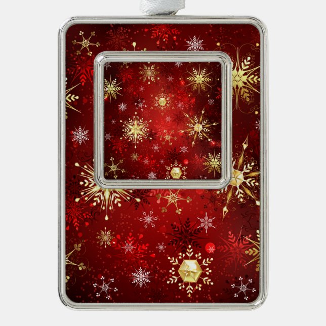 Christmas Golden Snowflakes on Red Background Christmas Ornament (Front)