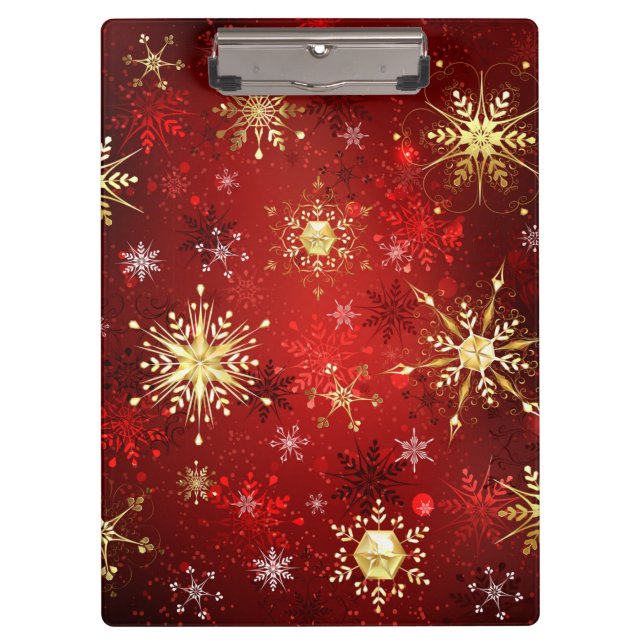 Christmas Golden Snowflakes on Red Background Clipboard (Front)