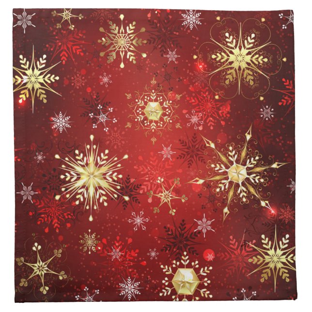 Christmas Golden Snowflakes on Red Background Cloth Napkin (Front)