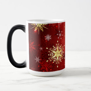 Christmas Golden Snowflakes on Red Background Color Morph Mug