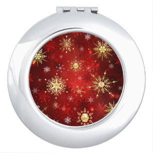 Christmas Golden Snowflakes on Red Background Compact Mirror