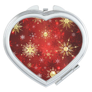 Christmas Golden Snowflakes on Red Background Compact Mirror