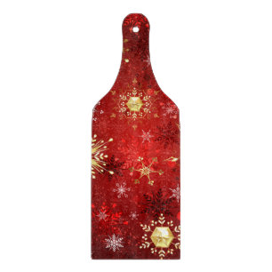 Christmas Golden Snowflakes on Red Background Cutting Board