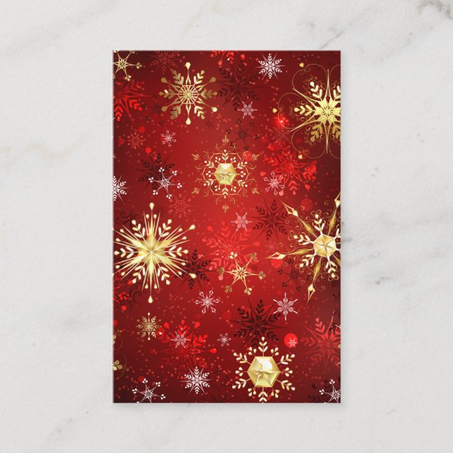 Christmas Golden Snowflakes on Red Background Discount Card (Front)