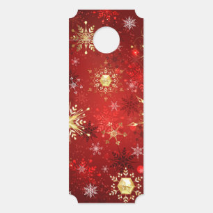 Christmas Golden Snowflakes on Red Background Door Hanger