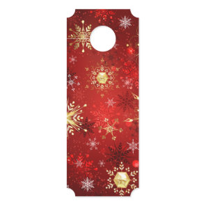 Christmas Golden Snowflakes on Red Background Door Hanger