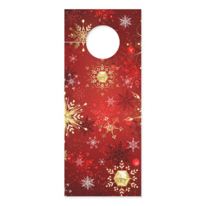 Christmas Golden Snowflakes on Red Background Door Hanger