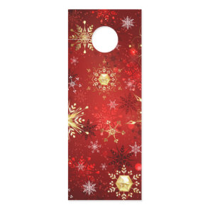Christmas Golden Snowflakes on Red Background Door Hanger