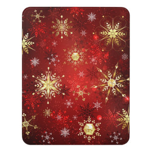 Christmas Golden Snowflakes on Red Background Door Sign