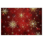 Christmas Golden Snowflakes on Red Background Fabric