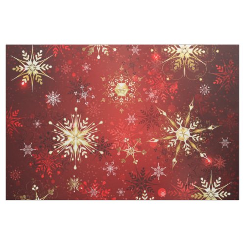 Christmas Golden Snowflakes on Red Background Fabric