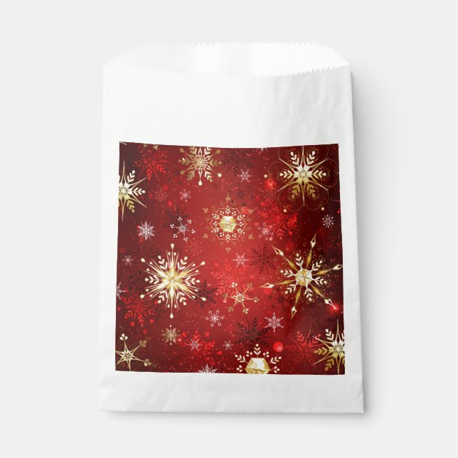 Christmas Golden Snowflakes on Red Background Favor Bag (Front)