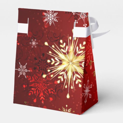 Christmas Golden Snowflakes on Red Background Favor Boxes
