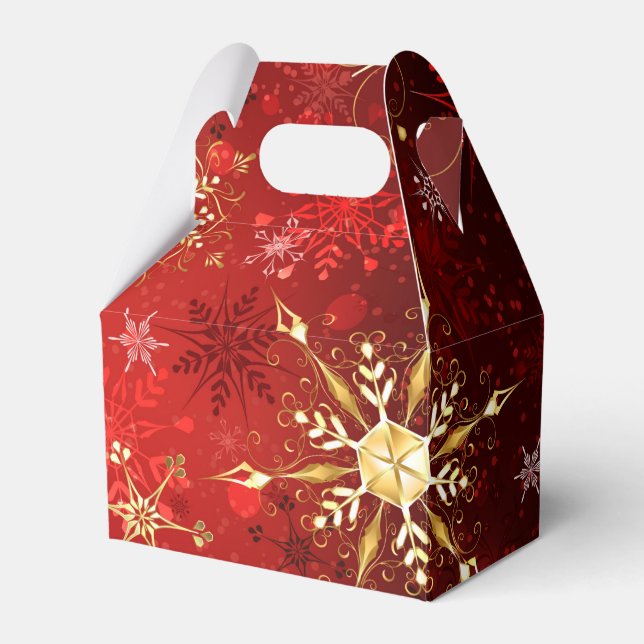 Christmas Golden Snowflakes on Red Background Favor Boxes (Front Side)