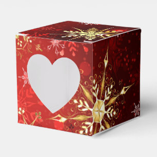 Christmas Golden Snowflakes on Red Background Favor Boxes