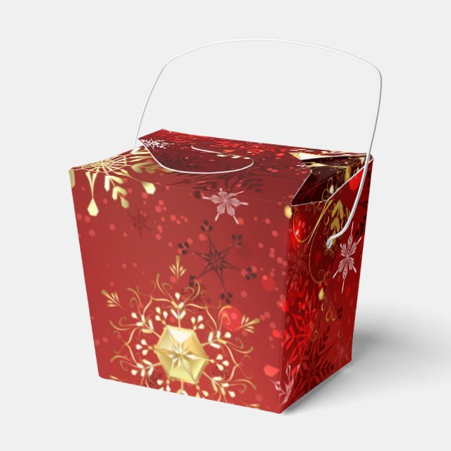 Christmas Golden Snowflakes on Red Background Favor Boxes (Front Side)