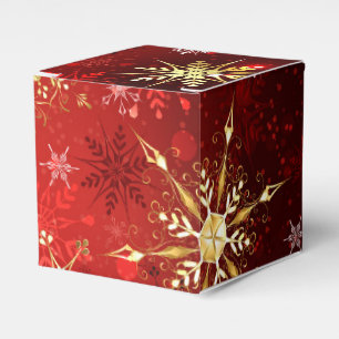 Christmas Golden Snowflakes on Red Background Favor Boxes