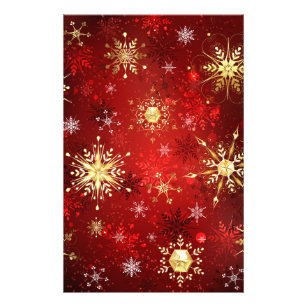 Christmas Golden Snowflakes on Red Background Flyer