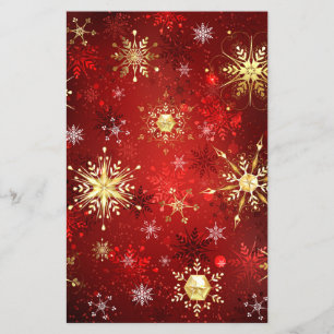 Christmas Golden Snowflakes on Red Background Flyer