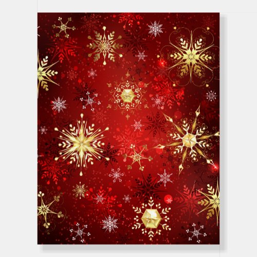 Christmas Golden Snowflakes on Red Background Foam Board