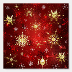 Christmas Golden Snowflakes on Red Background Foam Board