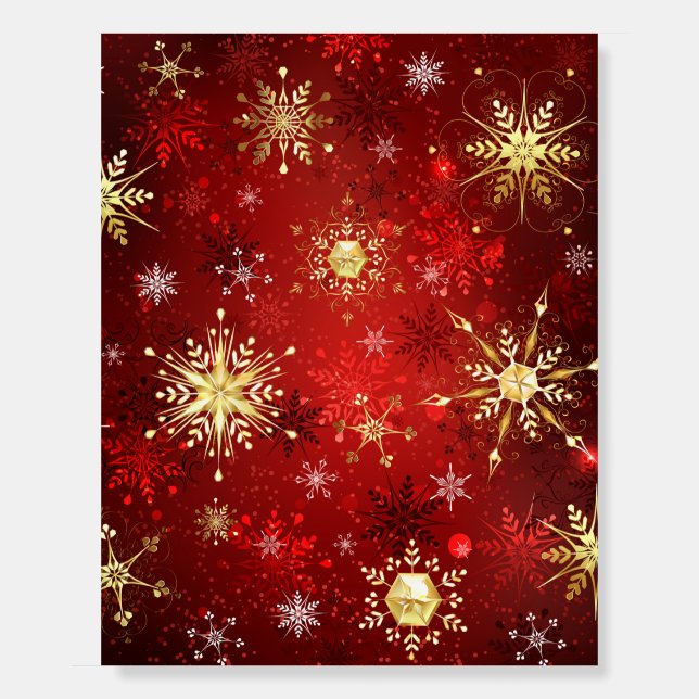 Christmas Golden Snowflakes on Red Background Foam Board (Front)