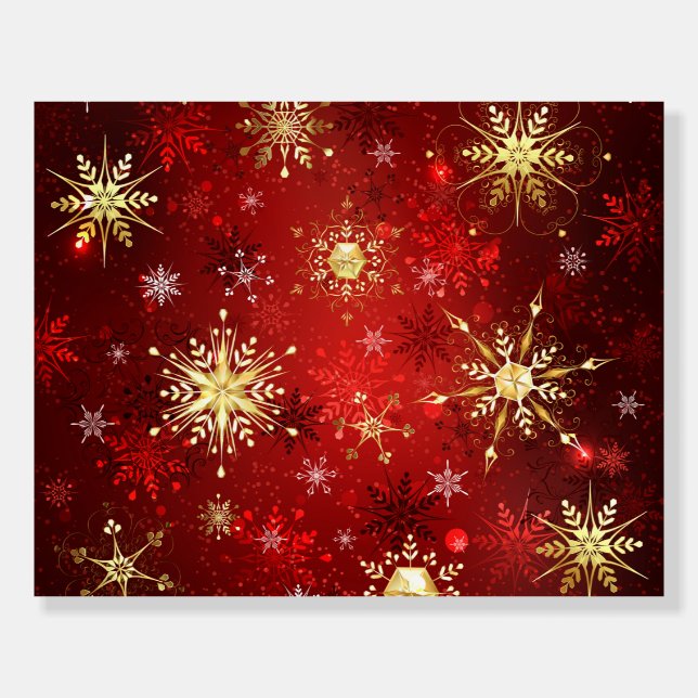 Christmas Golden Snowflakes on Red Background Foam Board (Front)