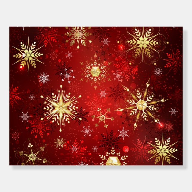 Christmas Golden Snowflakes on Red Background Foam Board (Front)