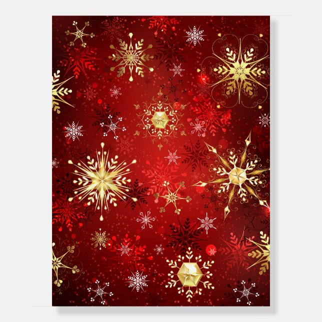 Christmas Golden Snowflakes on Red Background Foam Board (Front)