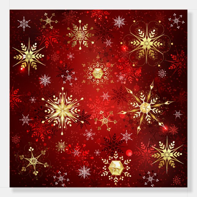 Christmas Golden Snowflakes on Red Background Foam Board (Front)