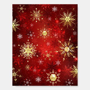 Christmas Golden Snowflakes on Red Background Foam Board