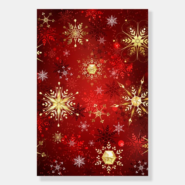 Christmas Golden Snowflakes on Red Background Foam Board (Front)