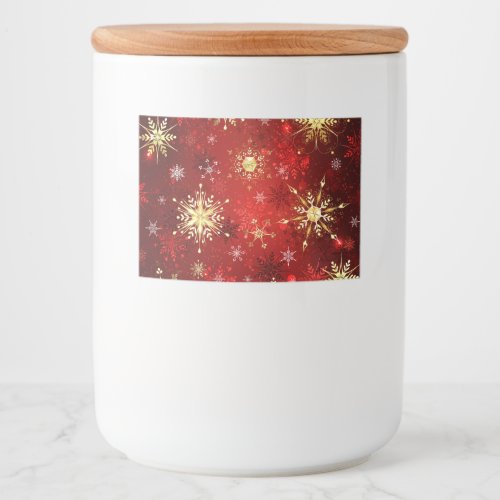 Christmas Golden Snowflakes on Red Background Food Label