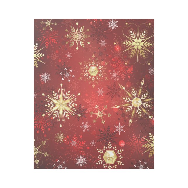 Christmas Golden Snowflakes on Red Background Gallery Wrap (Front)
