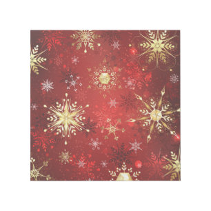 Christmas Golden Snowflakes on Red Background Gallery Wrap
