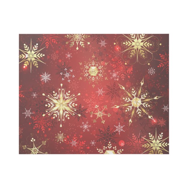 Christmas Golden Snowflakes on Red Background Gallery Wrap (Front)