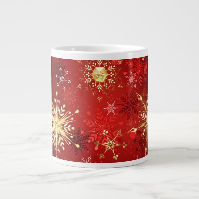Christmas Golden Snowflakes on Red Background Giant Coffee Mug (Front)