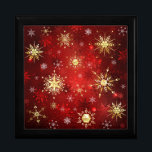 Christmas Golden Snowflakes on Red Background Gift Box<br><div class="desc">Red Christmas background with gold and white jewelry snowflakes. Golden snowflakes.</div>