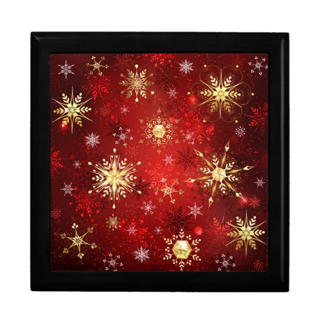 Christmas Golden Snowflakes on Red Background Gift Box (Front)