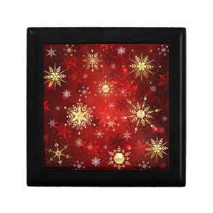 Christmas Golden Snowflakes on Red Background Gift Box