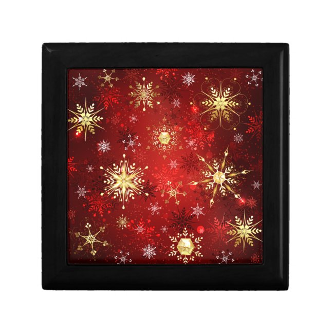 Christmas Golden Snowflakes on Red Background Gift Box (Front)