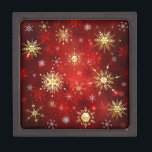 Christmas Golden Snowflakes on Red Background Gift Box<br><div class="desc">Red Christmas background with gold and white jewelry snowflakes. Golden snowflakes.</div>
